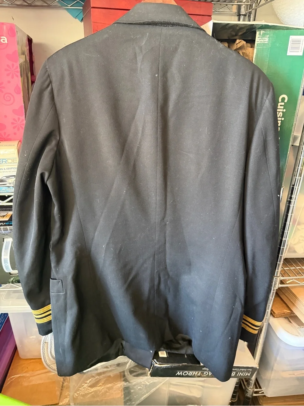 Men's Double-Breasted Black Naval-Inspired Blazer with Gold Trim